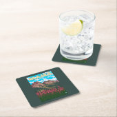 山のヴィンテージ旅行ポスターを持つFireweed スクエアペーパーコースター (インサイチュ)