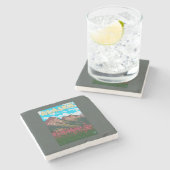 山のヴィンテージ旅行ポスターを持つFireweed ストーンコースター (横)