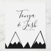 山の三角形のトップス黒と白結婚の ワインラベル (シングルラベル)