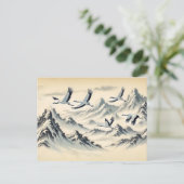 山の上でのクレーンの移中国の行インクペイント ポストカード (スタンド正面)