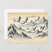 山の上でのクレーンの移中国の行インクペイント ポストカード (正面/裏面)