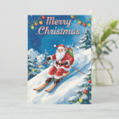山の上でサンタクロースとスキーのクリスマス シーズンカード (スタンド正面)