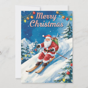 山の上でサンタクロースとスキーのクリスマス シーズンカード