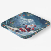 山の上でサンタクロースとスキーのクリスマス ペーパープレート (傾斜あり)