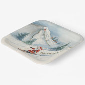 山の上でサンタクロースとスキーのクリスマス ペーパープレート (傾斜あり)