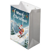 山の上でサンタクロースとスキーのクリスマス ミディアムペーパーバッグ (正面アングル)