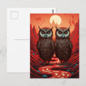 山の上でフクロウのカップル ポストカード (正面/裏面)