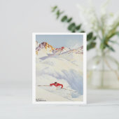 山の上で冬スキー,ヴィンテージ旅行はがき ポストカード (スタンド正面)