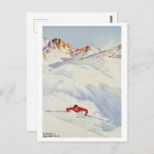 山の上で冬スキー,ヴィンテージ旅行はがき ポストカード (正面/裏面)