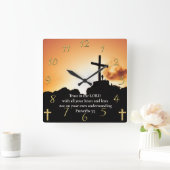 山の上で箴言3:5十字架 スクエア壁時計 (ホーム)