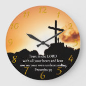 山の上で箴言3:5十字架 ラージ壁時計 (正面)
