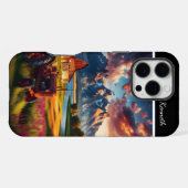 山の上のトラクターの夕焼け iPhoneケース (裏面横)