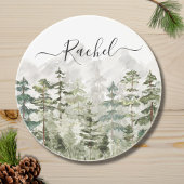 山の上のモノグラム水彩緑の松の森 コースター
