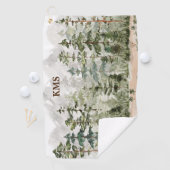 山の上のモノグラム水彩緑の松の森 ゴルフタオル (インサイチュ)