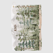 山の上のモノグラム水彩緑の松の森 ゴルフタオル (正面)