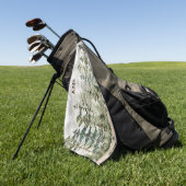 山の上のモノグラム水彩緑の松の森 ゴルフタオル (グリーン)