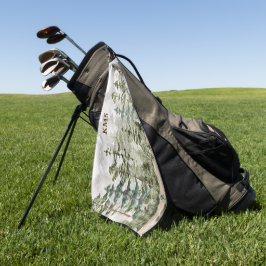 山の上のモノグラム水彩緑の松の森 ゴルフタオル