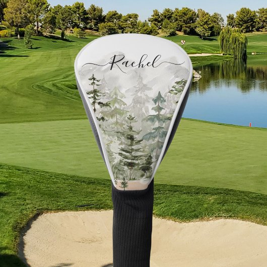 山の上のモノグラム水彩緑の松の森 ゴルフヘッドカバー
