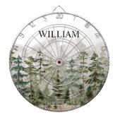 山の上のモノグラム水彩緑の松の森 ダーツボード (正面)