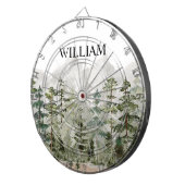 山の上のモノグラム水彩緑の松の森 ダーツボード (正面右)