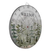 山の上のモノグラム水彩緑の松の森 ダーツボード (正面左)