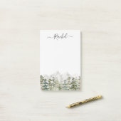 山の上のモノグラム水彩緑の松の森 ポストイット (デスク上)