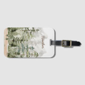 山の上のモノグラム水彩緑の松の森 ラゲッジタグ (正面横)
