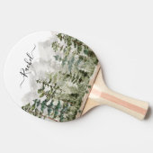 山の上のモノグラム水彩緑の松の森 卓球ラケット (横)