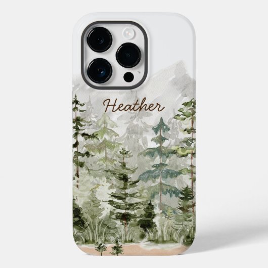 山の上のモノグラム水彩緑の松の森 Case-Mate iPhoneケース (裏面)