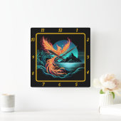 山の上の炎のフェニックス静か スクエア壁時計 (ホーム)