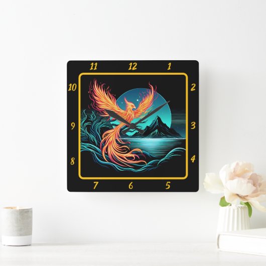 山の上の炎のフェニックス静か スクエア壁時計 (ホーム)
