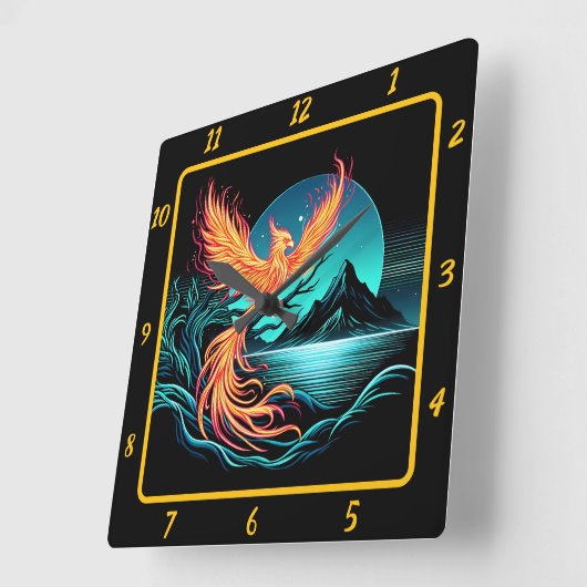 山の上の炎のフェニックス静か スクエア壁時計 (傾斜)