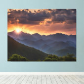 山の上の美しい夕日 キャンバスプリント (インサイチュ (ウッドフロア))