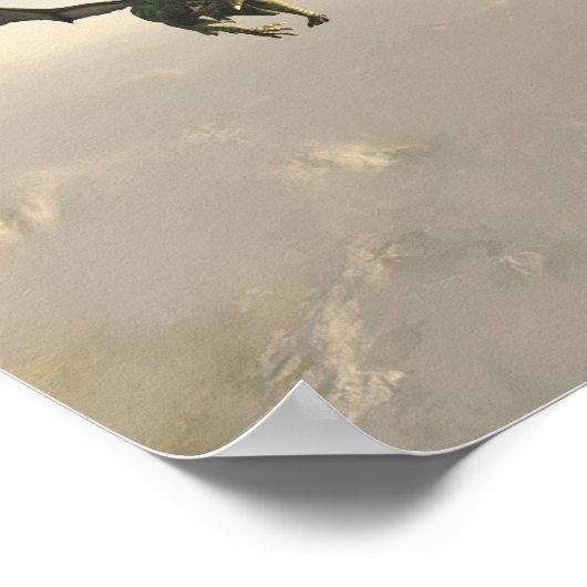 山の上飛んでいるの緑の竜 ポスター (角)