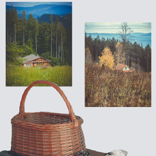 山の下の孤独な森のキャビン