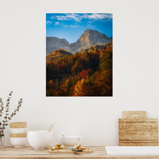 山の下の秋の森 ポスター (キッチン)