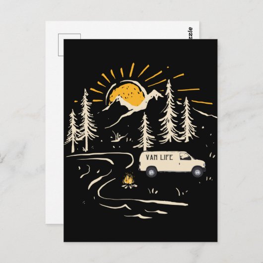 山の中でのキャンピングヴァンライフ ポストカード (正面/裏面)