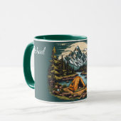 山の中でキャンプ名前と文字ギフトを追加 マグカップ (正面左)