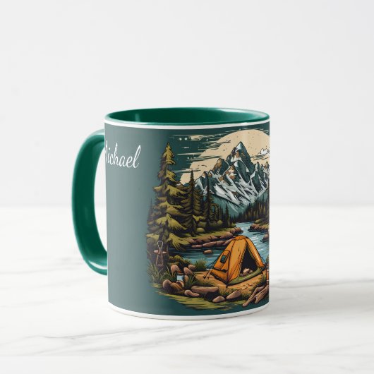 山の中でキャンプ名前と文字ギフトを追加 マグカップ (正面左)