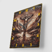 山の中で十字架に威厳のあるなる スクエア壁時計 (傾斜)