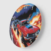 山の中で夕日に走る熱い棒 ラージ壁時計 (傾斜)