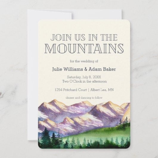 山の中で我々と一緒に|素朴結婚の 招待状 (正面)