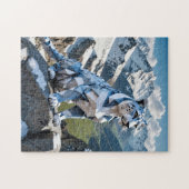 山の中で折り紙をしたユキヒョウ ジグソーパズル (横)