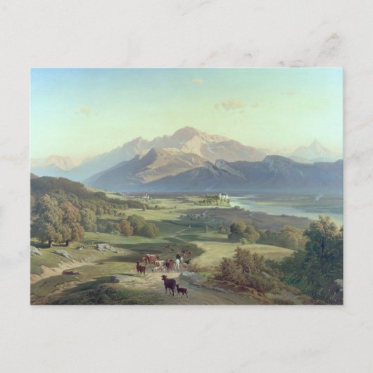 山の中で牛と一緒に馬でドローバー ポストカード (正面)