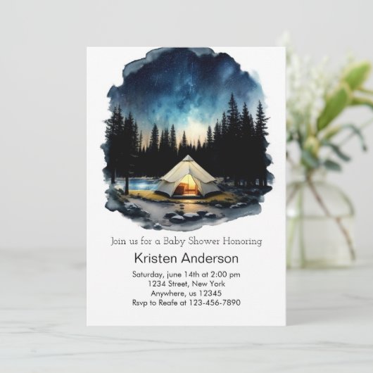 山の中にかわいい冒険ベイビーシャワー 招待状 (スタンド正面)