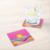 山の中のかわいい太陽ピンクスクウェアのコースターセット スクエアペーパーコースター (インサイチュ)