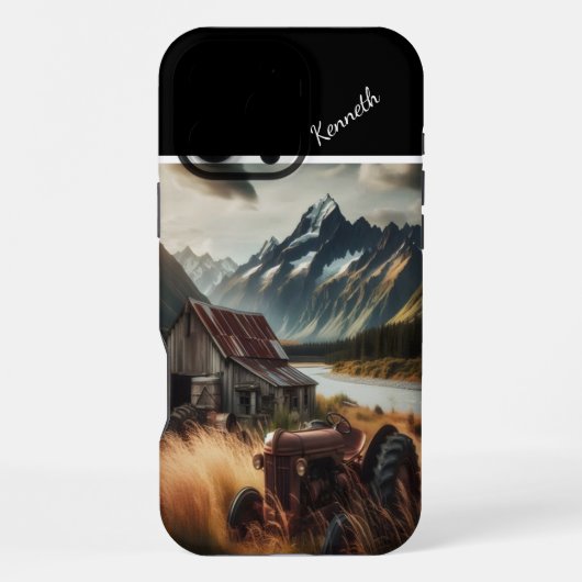 山の中のトラクター iPhoneケース (裏面)