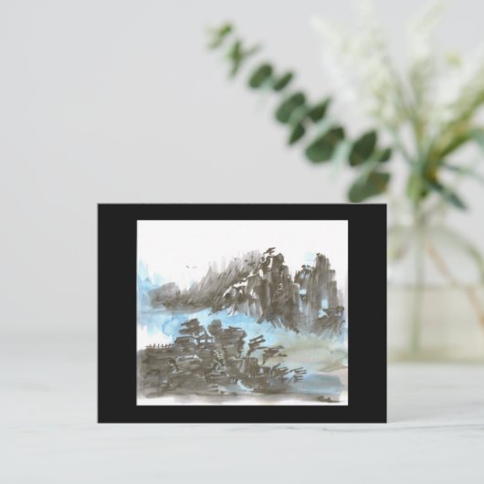 山の中のパゴダ入り黒葉書 ポストカード (スタンド正面)