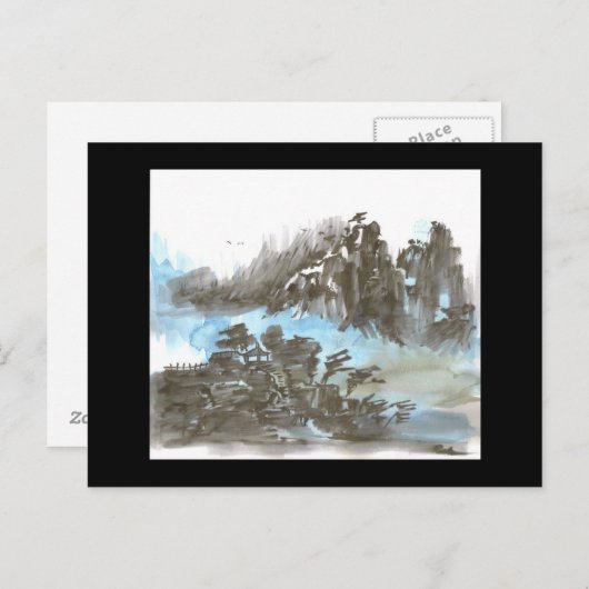 山の中のパゴダ入り黒葉書 ポストカード (正面/裏面)