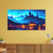 山の中のレイクサイド城 キャンバスプリント (インサイチュ (リビング))